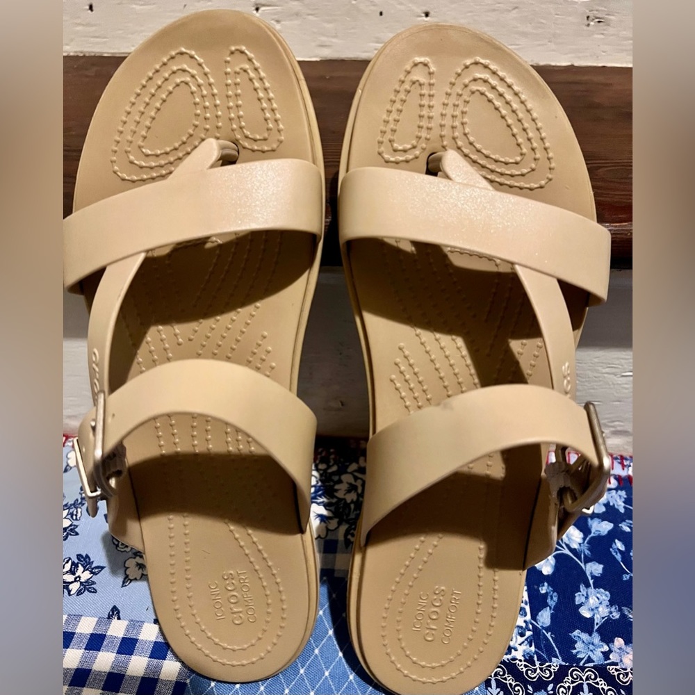 Crocs, Talum Sandals, Size 11, Metallic Champagne color